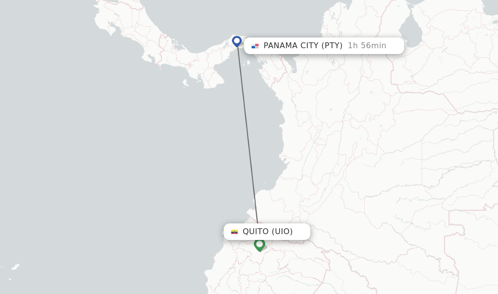 Flights from Quito to Panama City route map