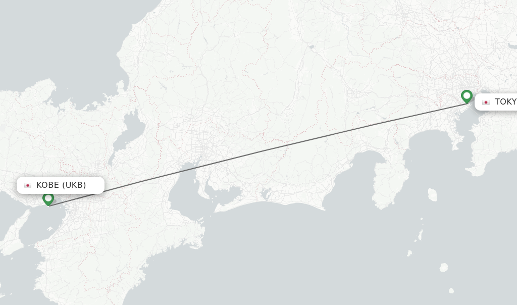 Flights from Kobe to Tokyo route map