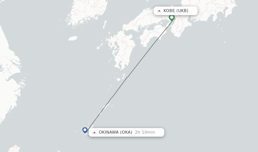 Flights from Kobe to Okinawa route map