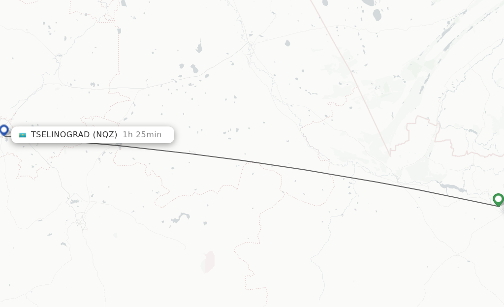 Flights from Ust-Kamenogorsk to Astana route map
