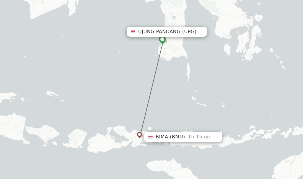 Flights from Ujung Pandang to Bima route map