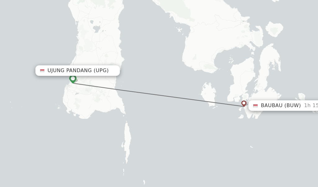 Flights from Ujung Pandang to Baubau route map