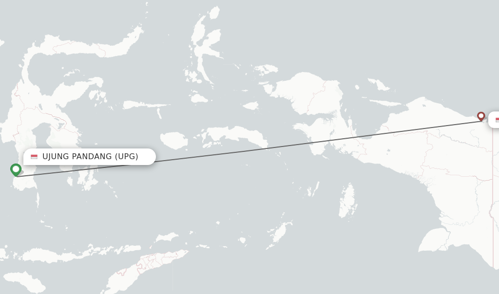 Flights from Ujung Pandang to Jayapura route map