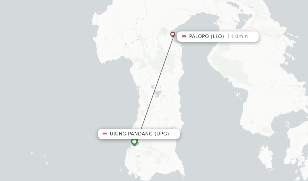 Flights from Ujung Pandang to Palopo route map