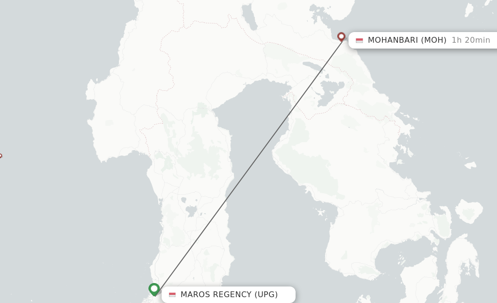 Flights from Ujung Pandang to Morowali route map