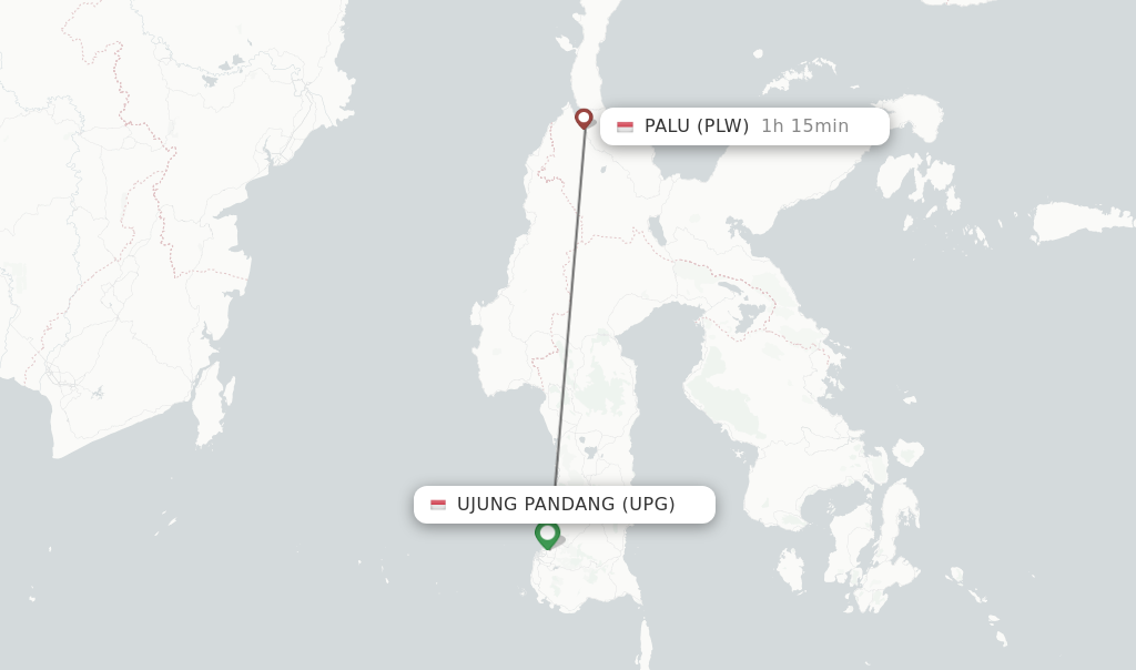 Flights from Ujung Pandang to Palu route map
