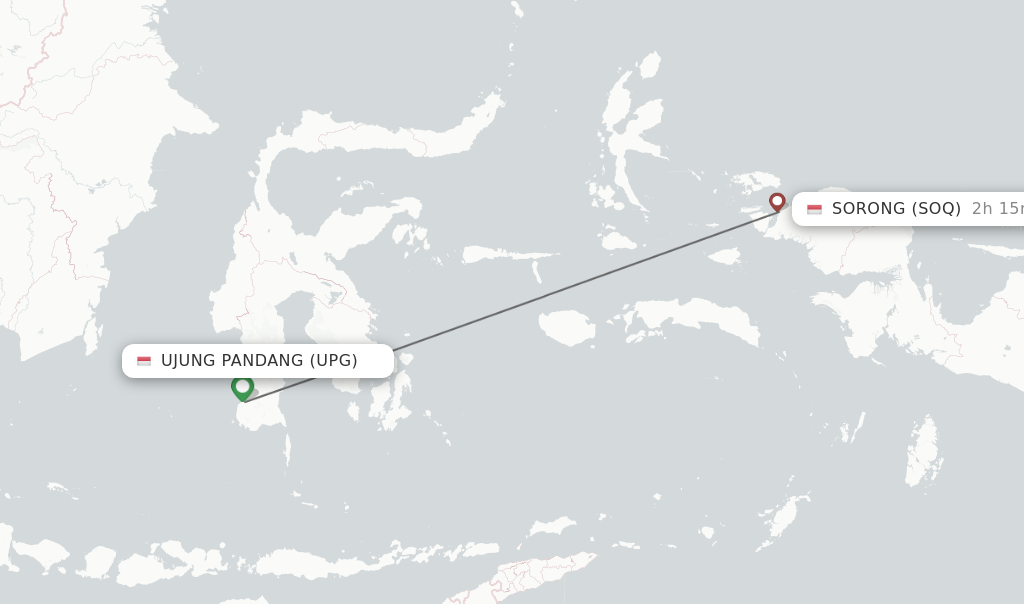 Flights from Ujung Pandang to Sorong route map