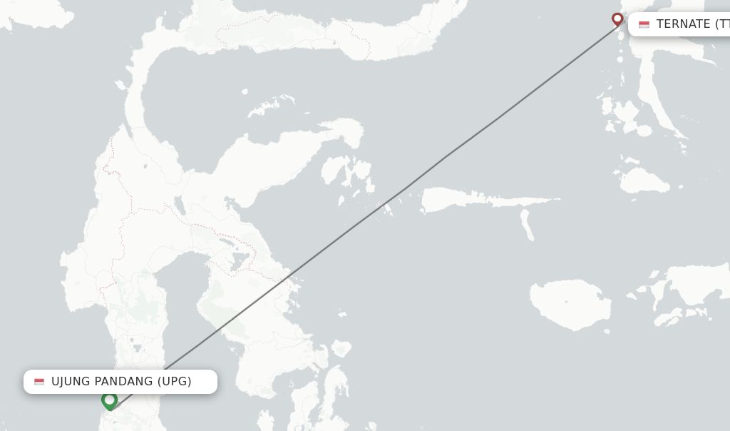 Flights from Ujung Pandang to Ternate route map