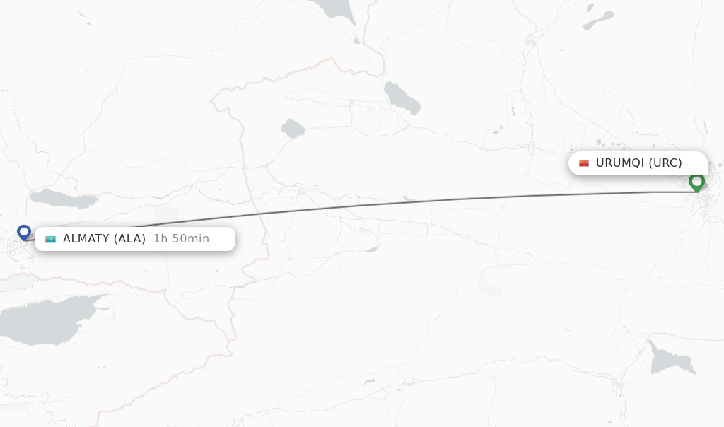Flights from Urumqi to Almaty route map