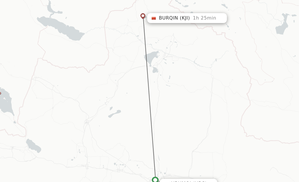 Flights from Urumqi to Buerjin route map