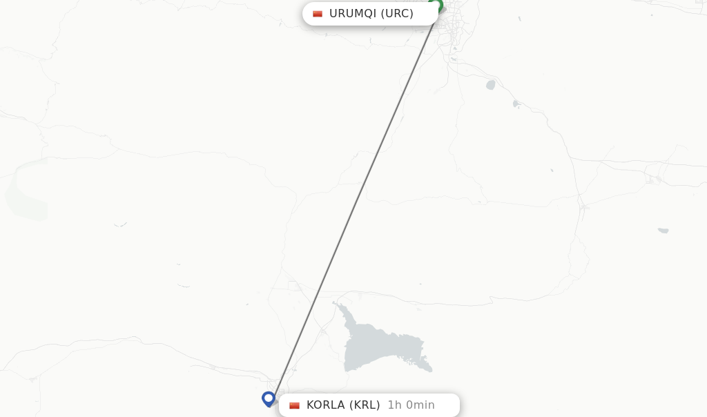 Flights from Urumqi to Korla route map