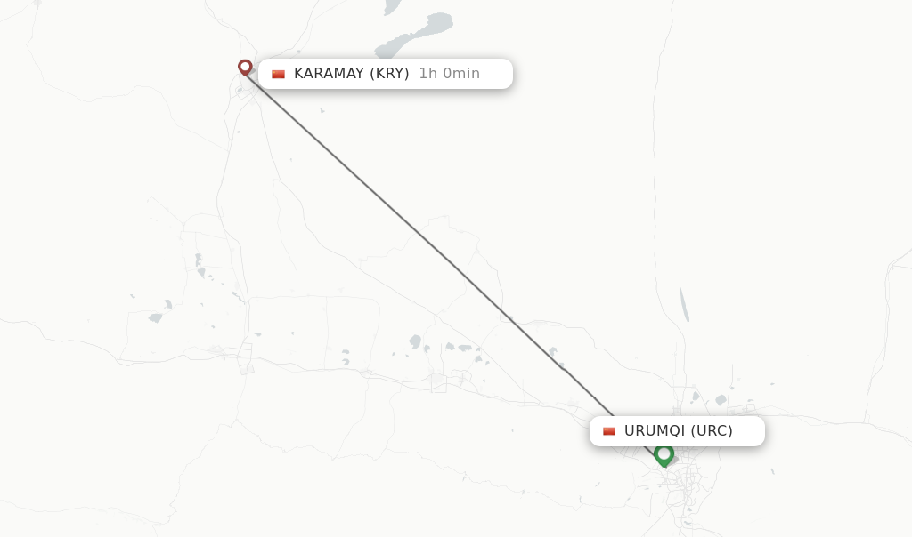 Flights from Urumqi to Karamay route map