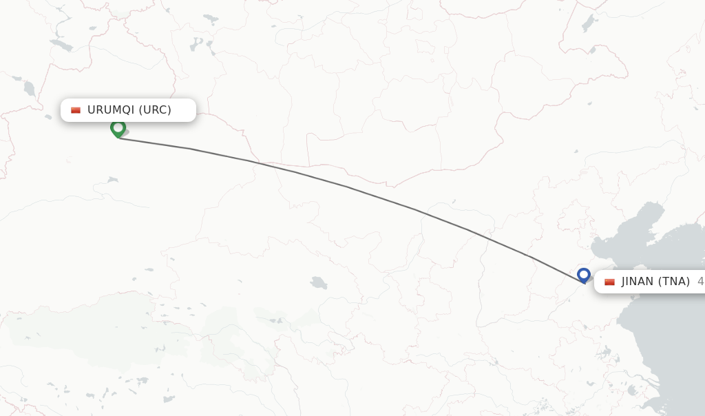 Flights from Urumqi to Jinan route map