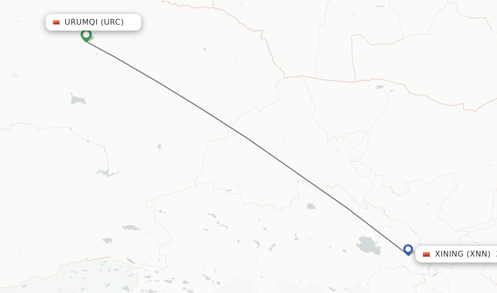 Flights from Urumqi to Xining route map