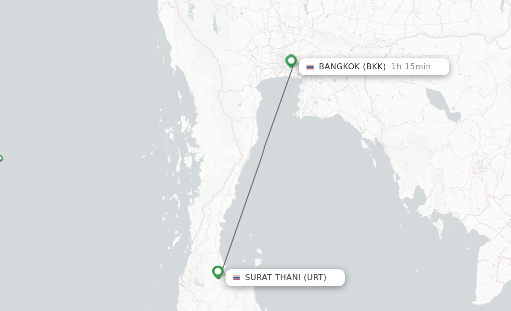 Flights from Surat Thani to Bangkok route map
