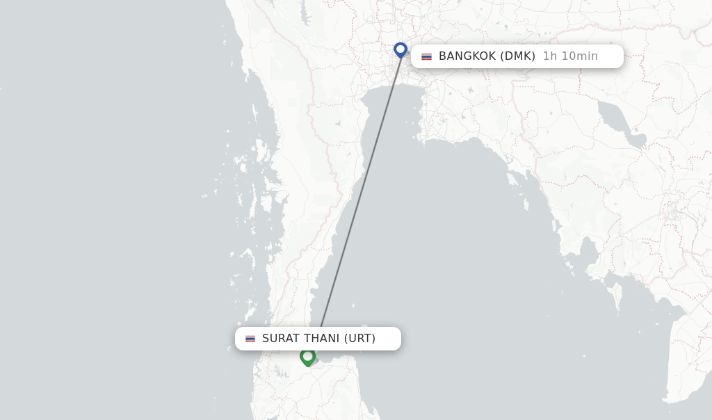 Flights from Surat Thani to Bangkok route map