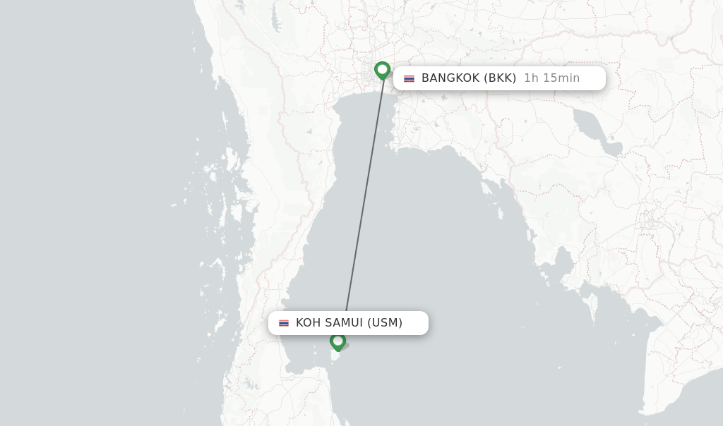 Flights from Koh Samui to Bangkok route map