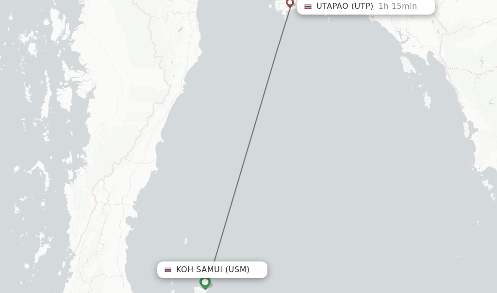 Flights from Koh Samui to Utapao route map