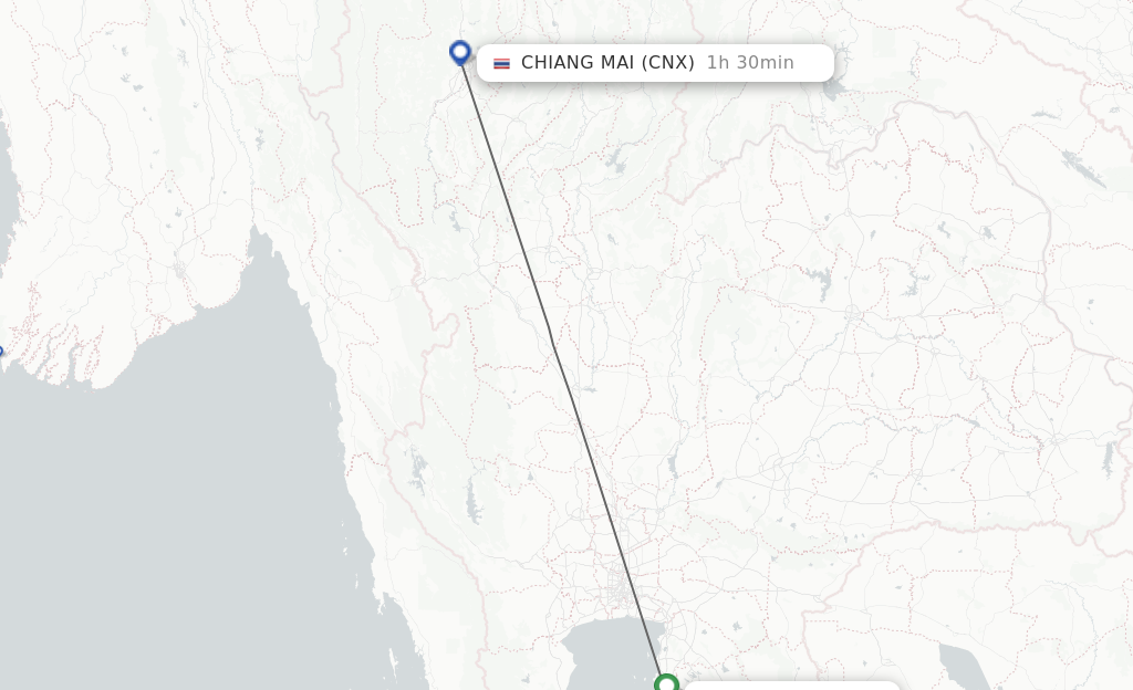 Flights from Utapao to Chiang Mai route map