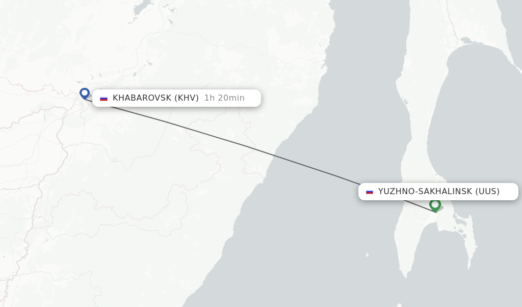 Flights from Yuzhno-Sakhalinsk to Khabarovsk route map