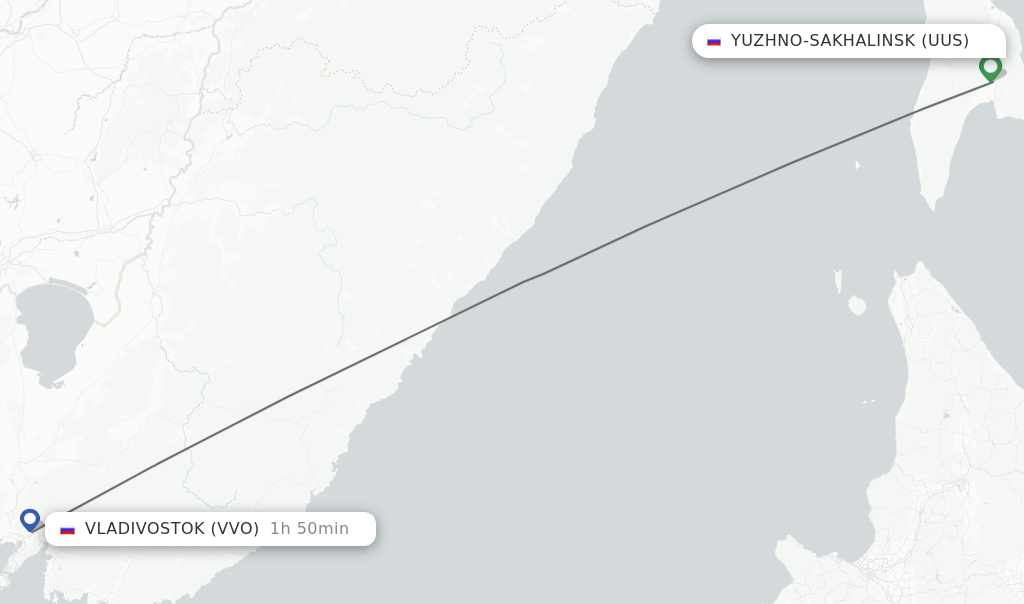 Flights from Yuzhno-Sakhalinsk to Vladivostok route map