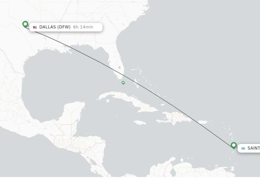 Flights from Saint Lucia to Dallas route map