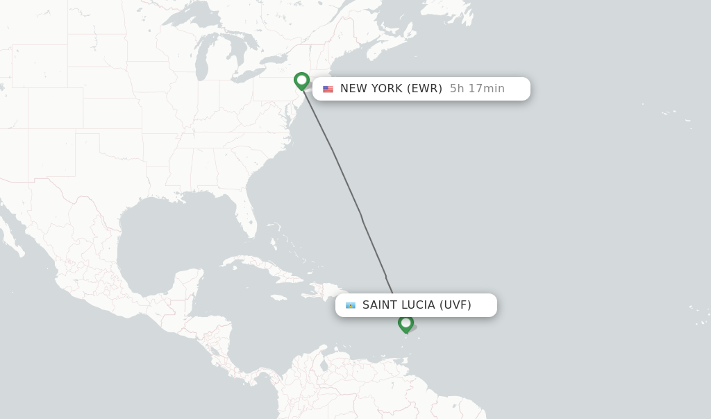 Flights from Saint Lucia to New York route map