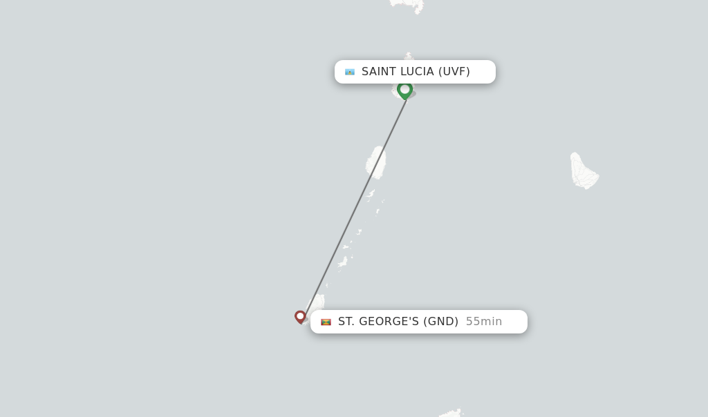 Flights from Saint Lucia to St. George's route map