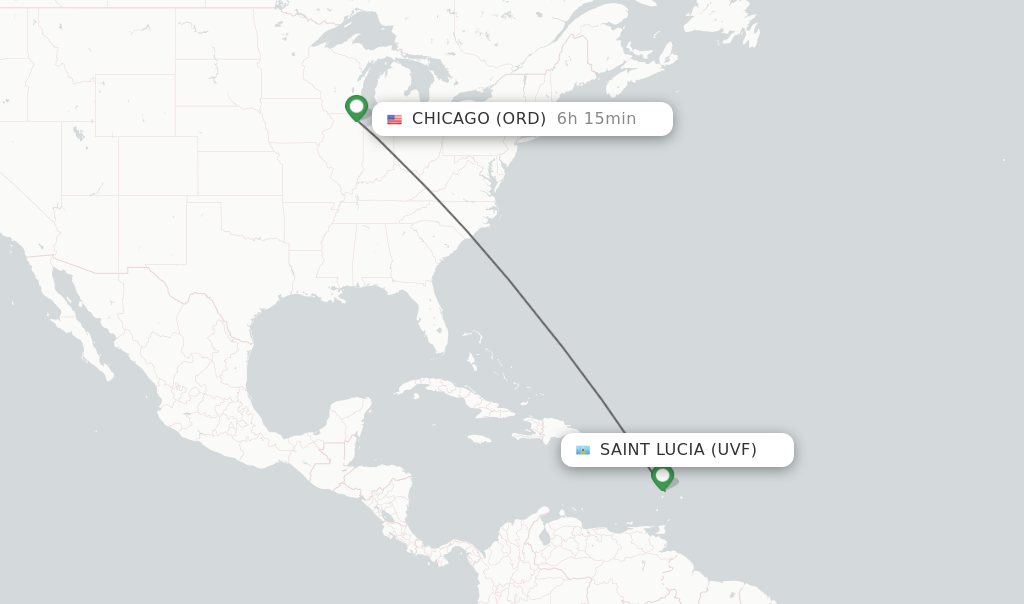 Flights from Saint Lucia to Chicago route map