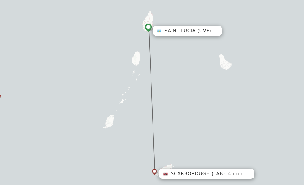 Flights from Saint Lucia to Tobago route map