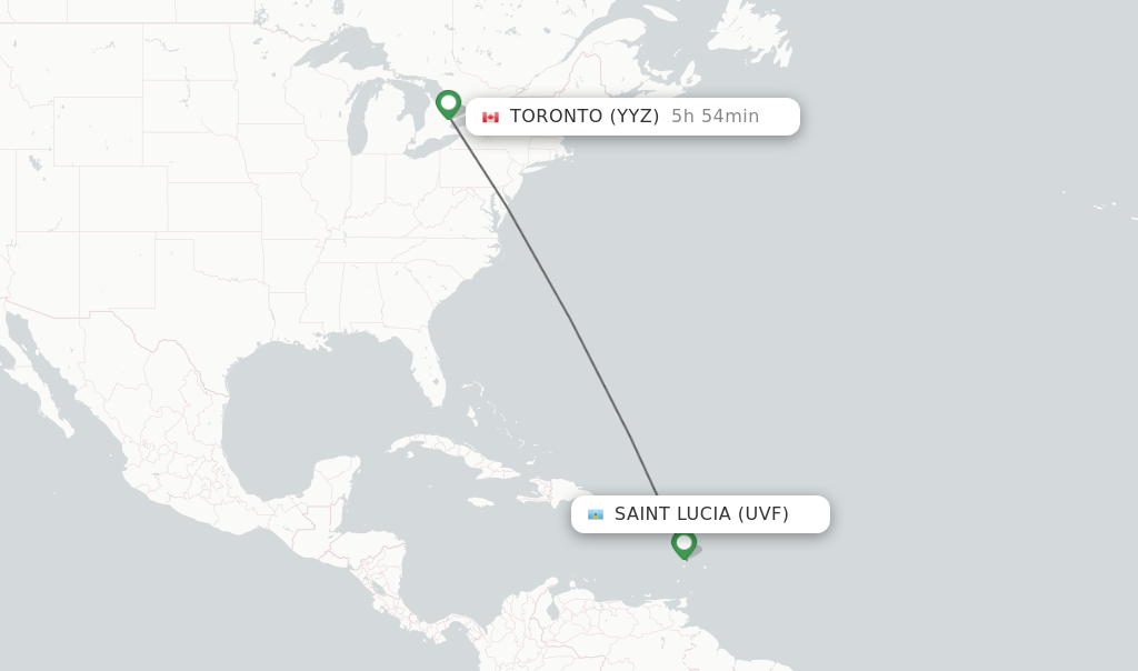 Flights from Saint Lucia to Toronto route map