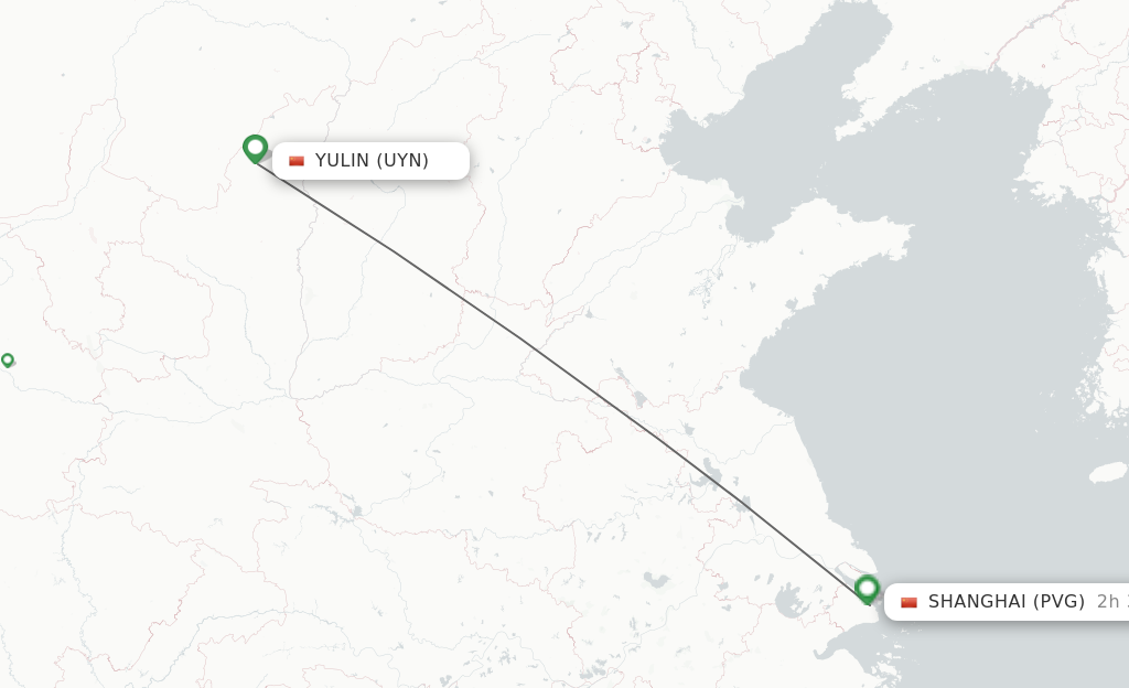 Flights from Yulin to Shanghai route map
