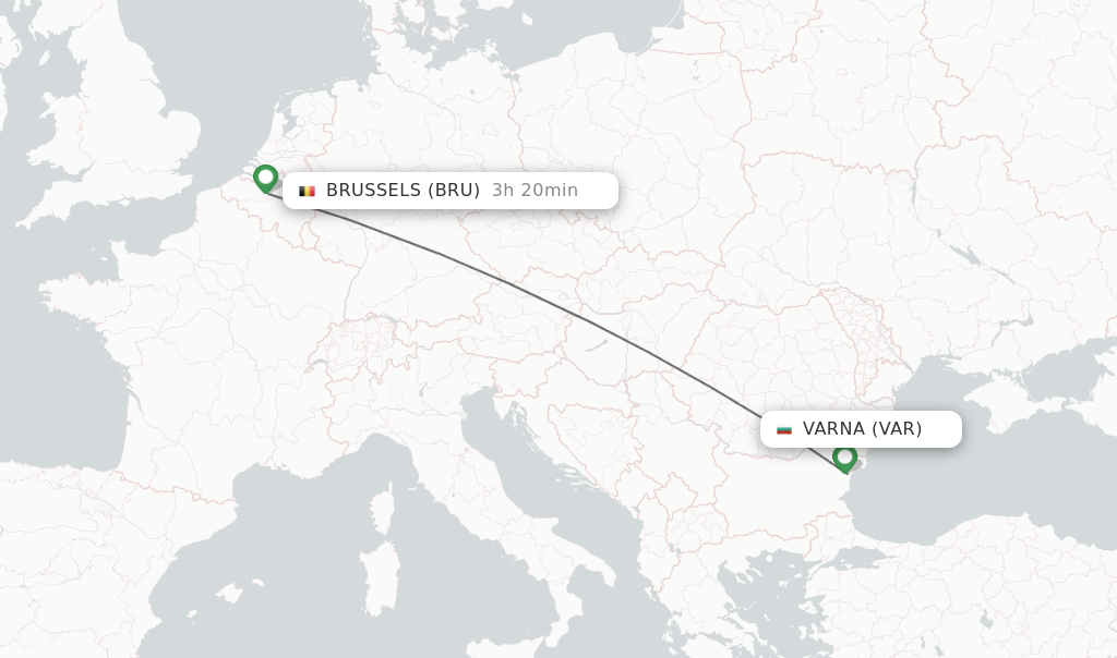 Flights from Varna to Brussels route map