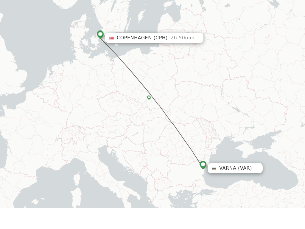 Flights from Varna to Copenhagen route map