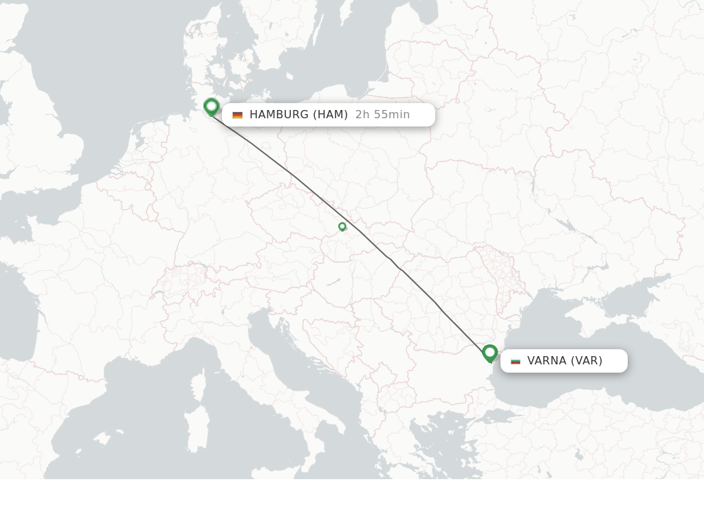 Flights from Varna to Hamburg route map