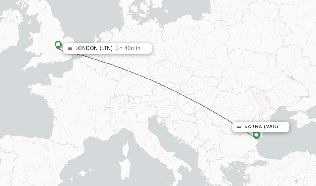 Flights from Varna to London route map