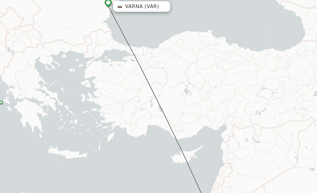 Flights from Varna to Tel Aviv-Yafo route map