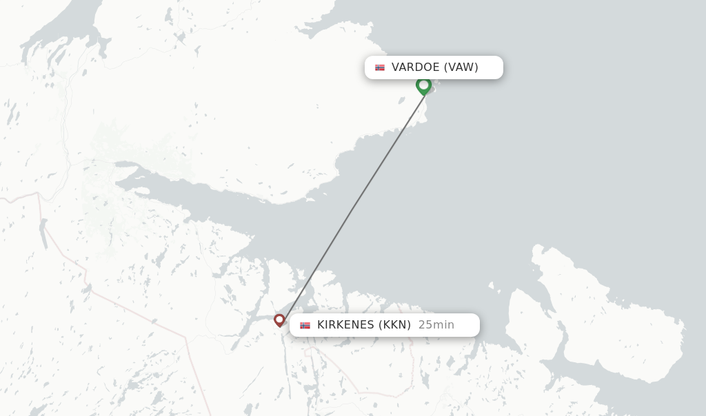 Flights from Vardoe to Kirkenes route map
