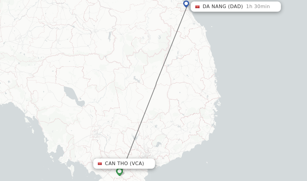Flights from Can Tho to Da Nang route map