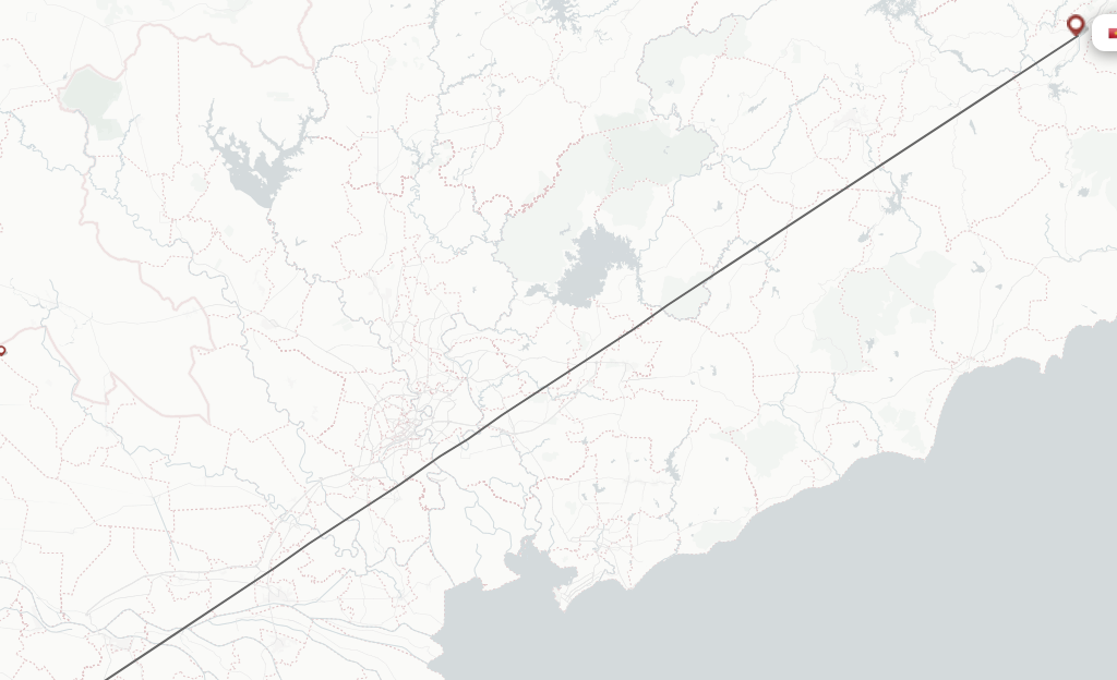 Flights from Can Tho to Dalat route map