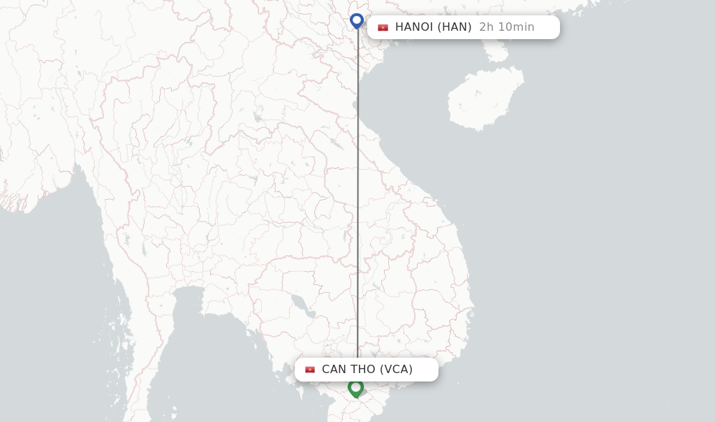 Flights from Can Tho to Hanoi route map
