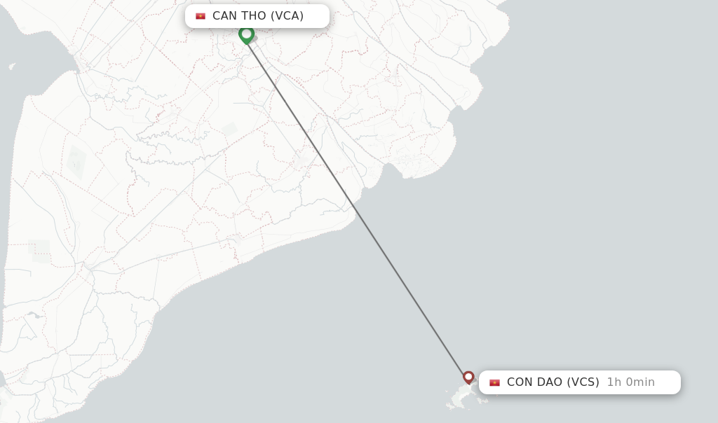 Flights from Can Tho to Con Dao route map