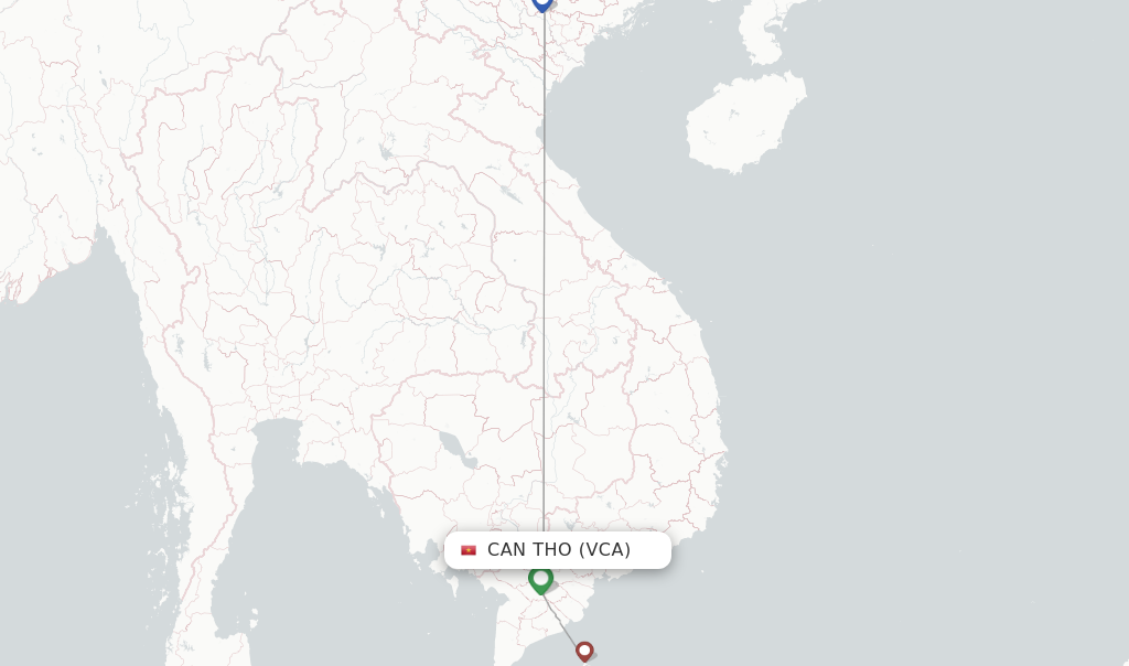 Route map with flights from Can Tho with Vietnam Airlines