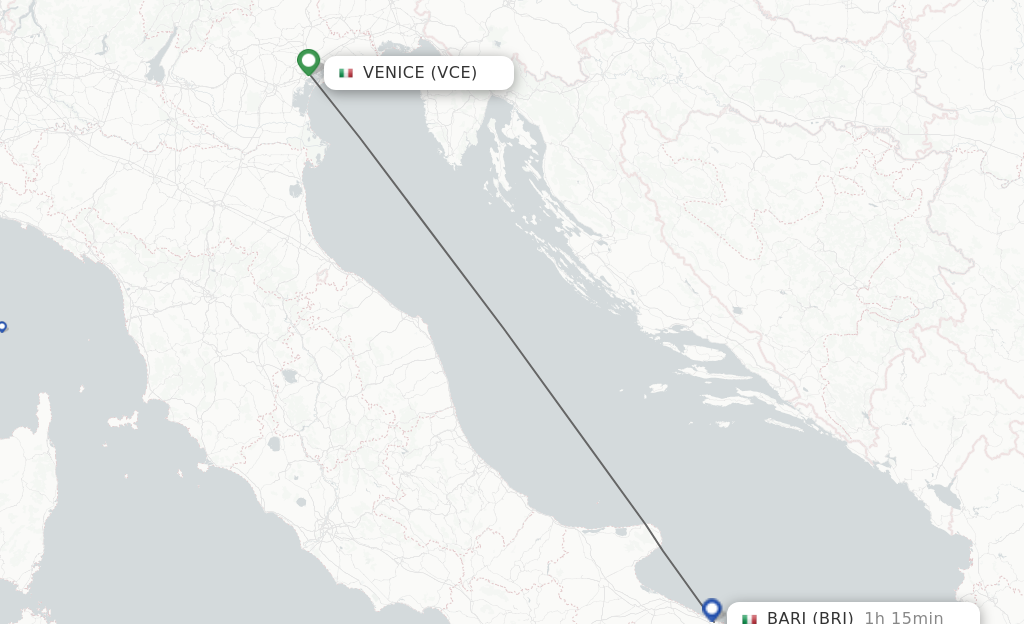 Flights from Venice to Bari route map