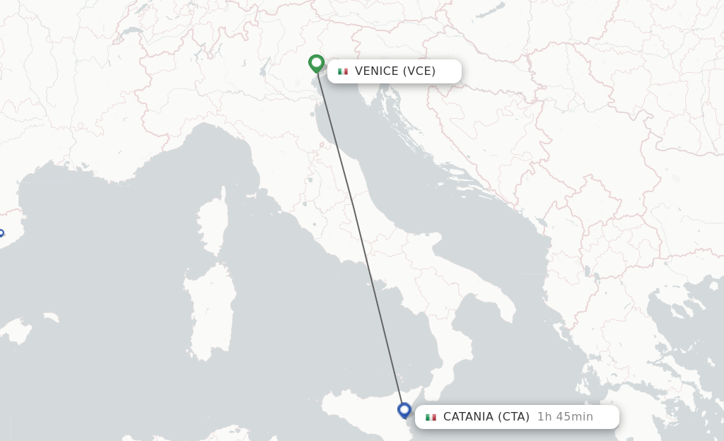 Flights from Venice to Catania route map