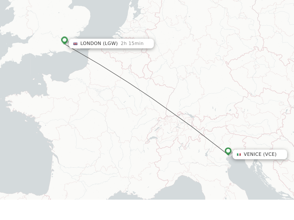 Flights from Venice to London route map