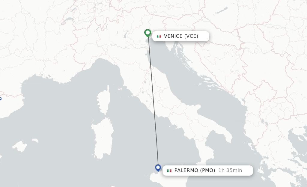 Flights from Venice to Palermo route map
