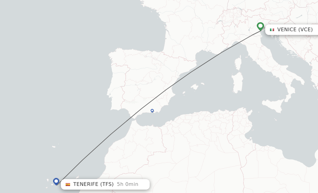Flights from Venice to Tenerife route map