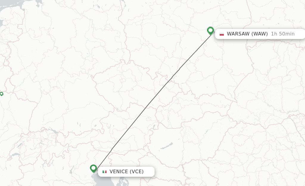 Flights from Venice to Warsaw route map