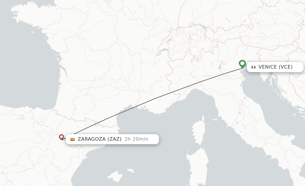 Flights from Venice to Zaragoza route map